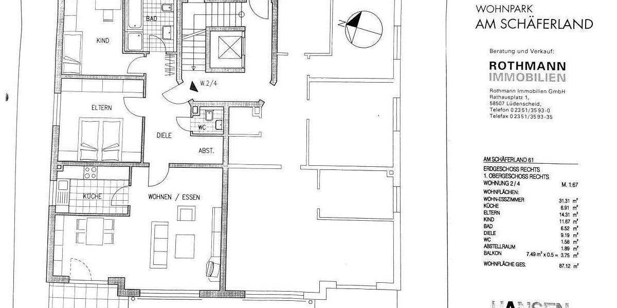 Etagenwohnung Lüdenscheid Brügge - 3 Zimmer, 88 m&sup2;, 279.000&euro; | Angebot:26686370