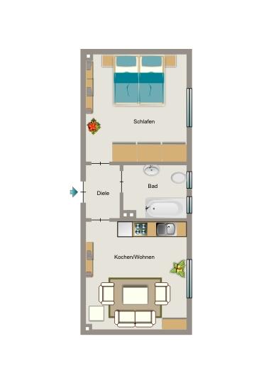 Etagenwohnung Lünen Brambauer - 1.5 Zimmer, 41 m&sup2;, 369&euro; | Angebot:25644081
