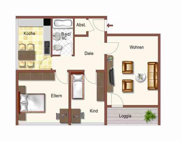 Etagenwohnung Dortmund Aplerbeck - 3 Zimmer, 71 m&sup2;, 616&euro; | Angebot:25880774