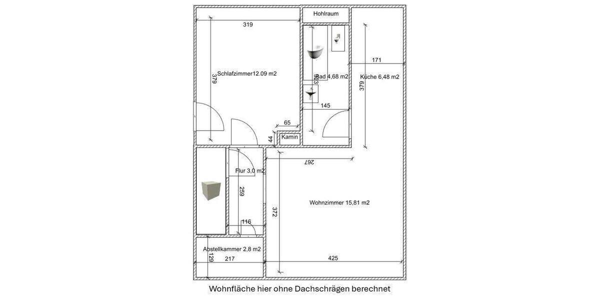 Dachgeschoßwohnung Dortmund Huckarde - 2.5 Zimmer, 35 m&sup2;, 295&euro; | Angebot:26681757