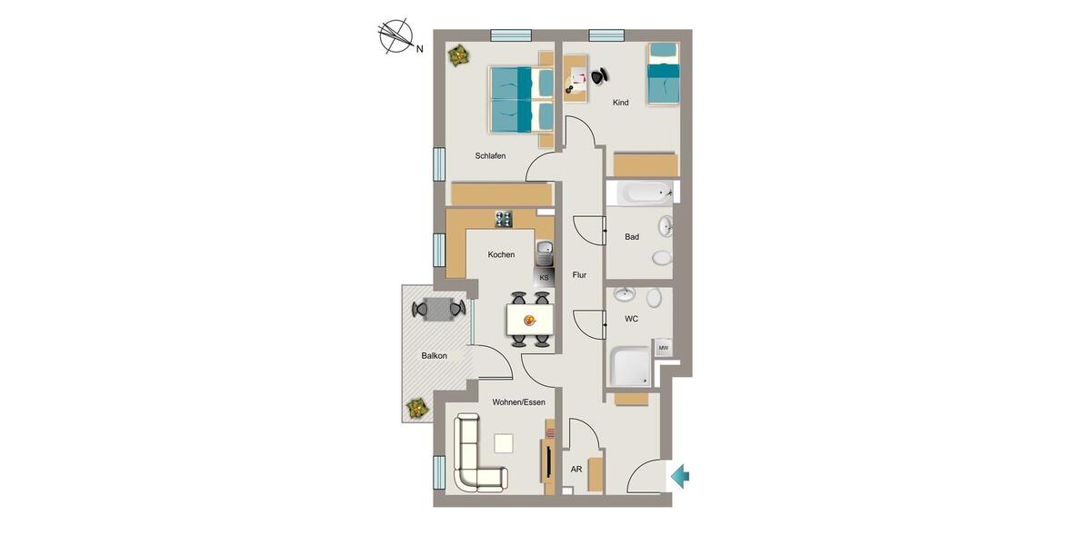 Etagenwohnung Bochum Wiemelhausen - 3 Zimmer, 87 m&sup2;, 1.225&euro; | Angebot:25956781