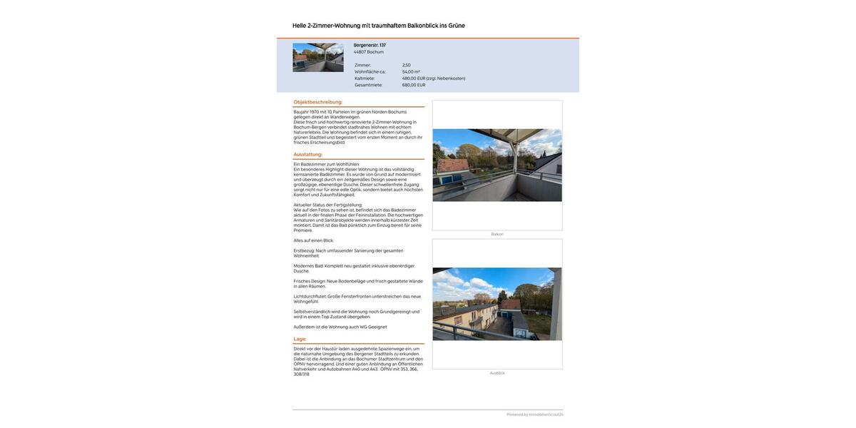 Etagenwohnung Bochum Bochum-Nord - 2.5 Zimmer, 52 m&sup2;, 480&euro; | Angebot:25981143